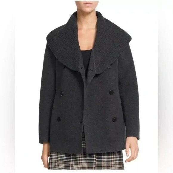 Theory Womens Pea Coat Size Small Gray Shawl Collared Pockets Casual Pure Wool - Picture 11 of 11